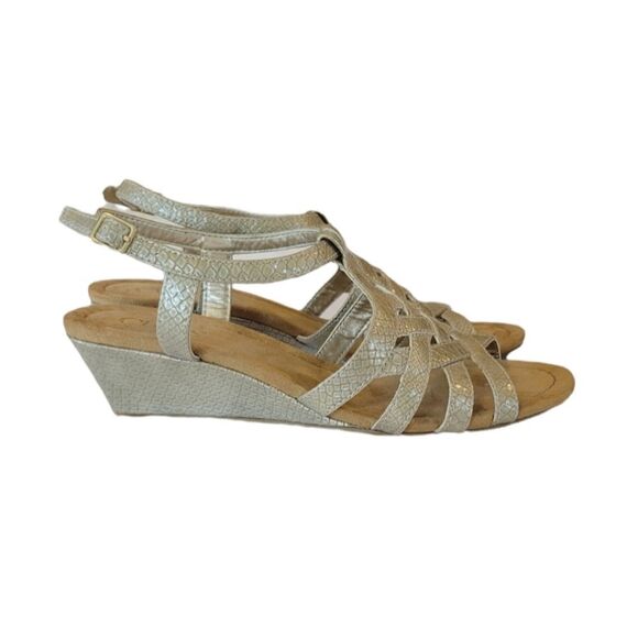 Chaps Toupe Snakeskin Print Wedge Buckle Sandals Size 6.5 - Picture 4 of 8